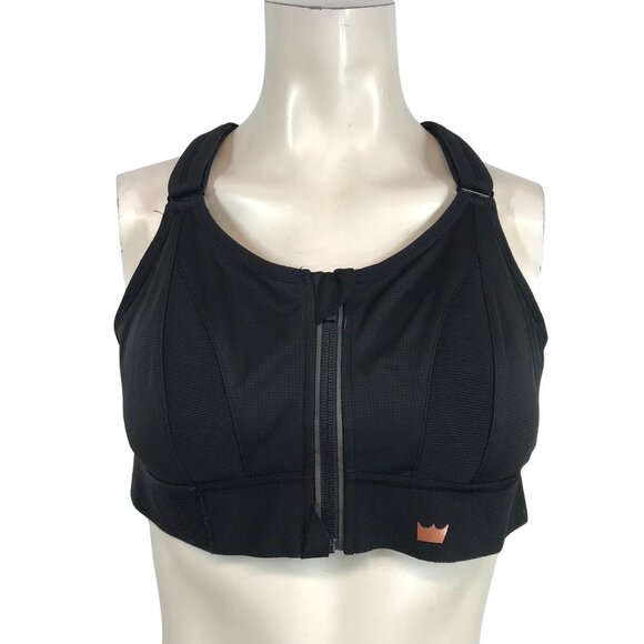 SHEFIT - WOMEN'S LUXE - BLACK FRONT ZIPPER NYLON BLEND ADJUSTABLE SPORTS BRA - Picture 1 of 6